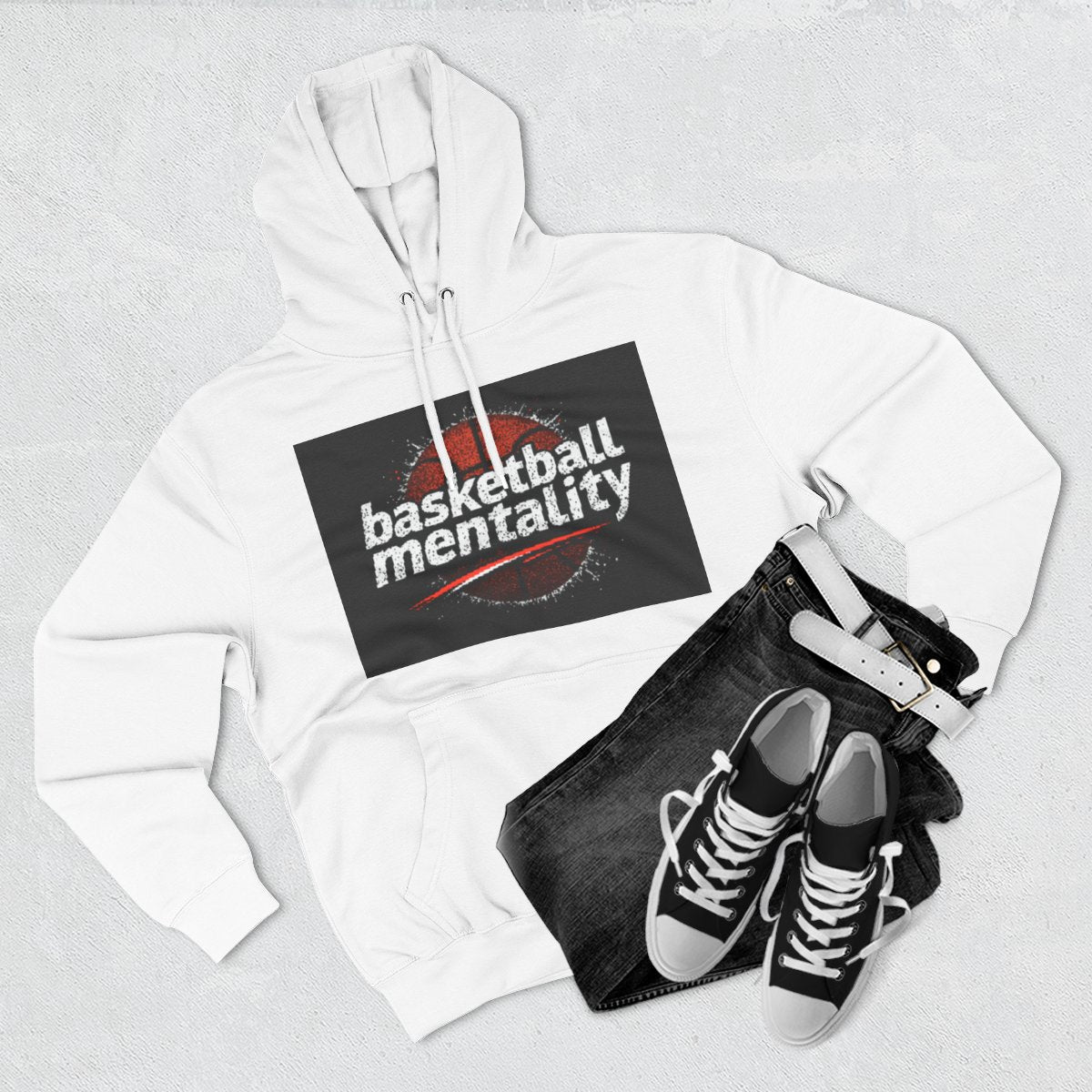 Color: White | Size: S | Product: Basketball Mentality Bold Graphic Hoodie | Category: Unisex