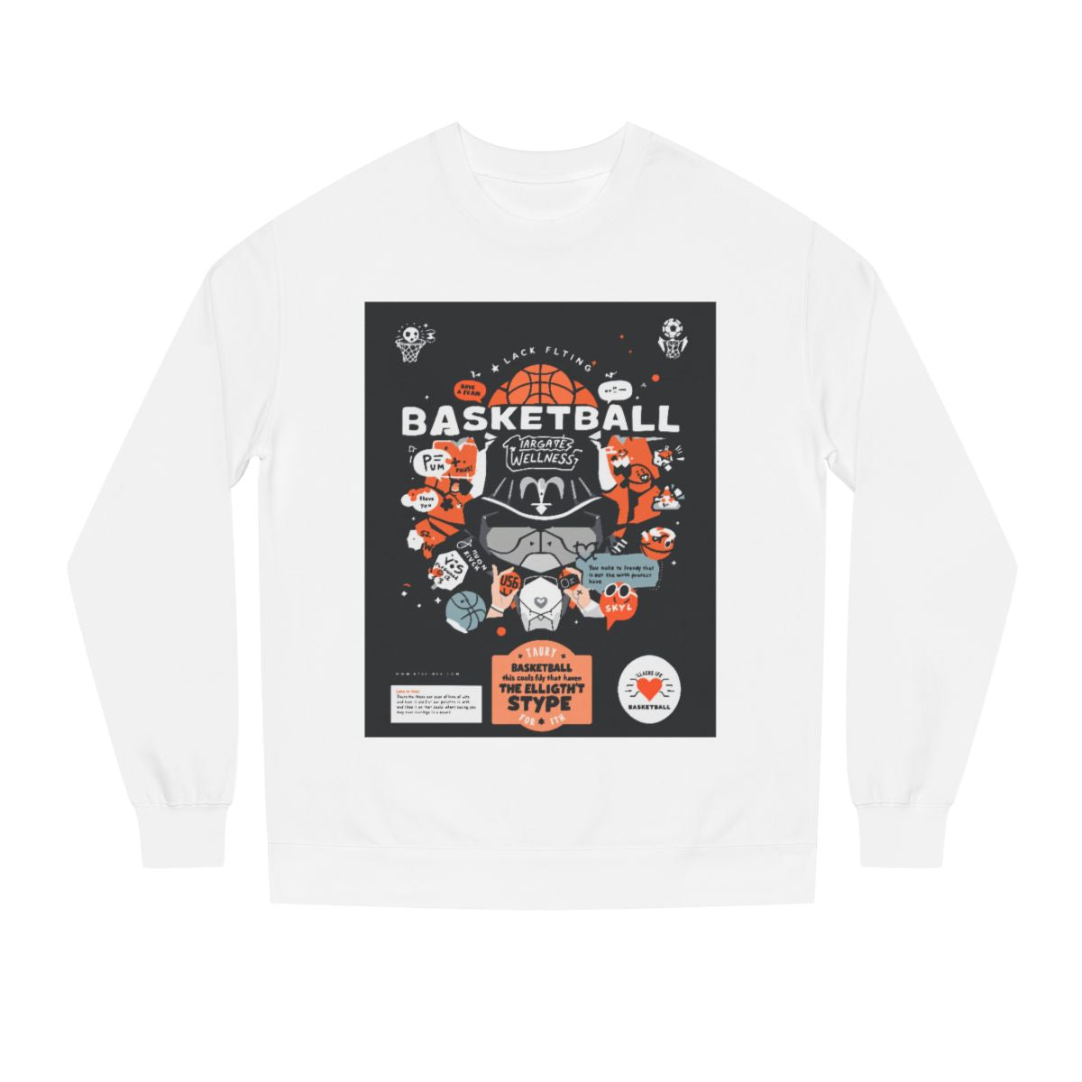 Color: White | Size: XS | Product: Basketball Wellness Theme Crewneck | Category: Unisex