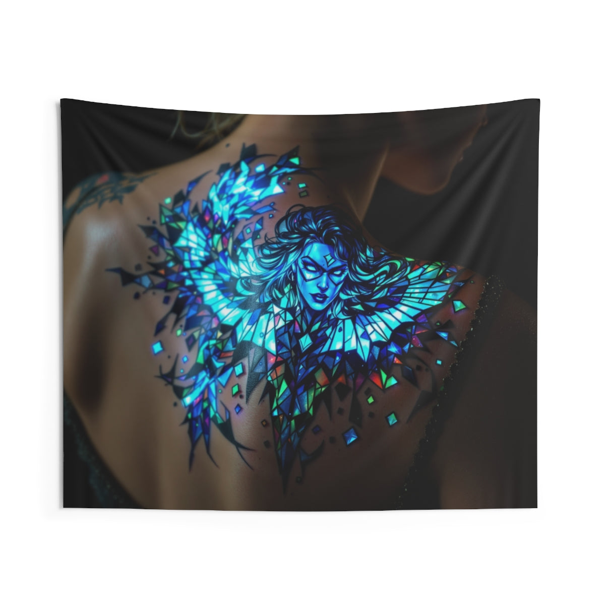 Size: 60" × 50" | Product: Bioluminescent Superhero in Stained Glass Design Wall Tapestry | Category: Unisex