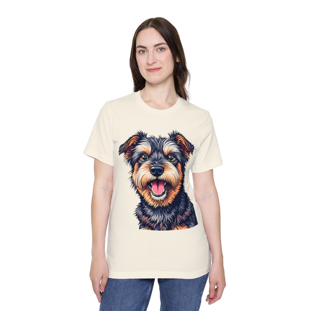 Color: Natural | Size: XS | Product: Charming Dog Artistic T-Shirt | Category: Unisex