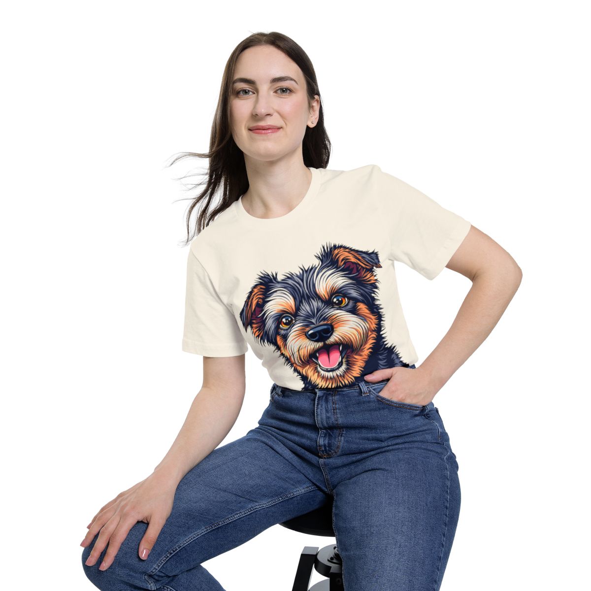 Color: Natural | Size: XS | Product: Charming Dog Artistic T-Shirt | Category: Unisex