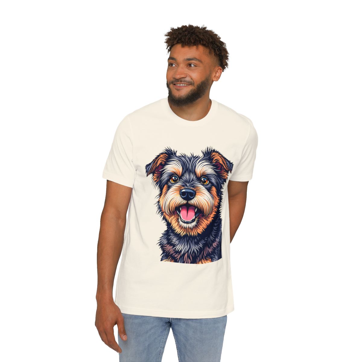 Color: Natural | Size: XS | Product: Charming Dog Artistic T-Shirt | Category: Unisex
