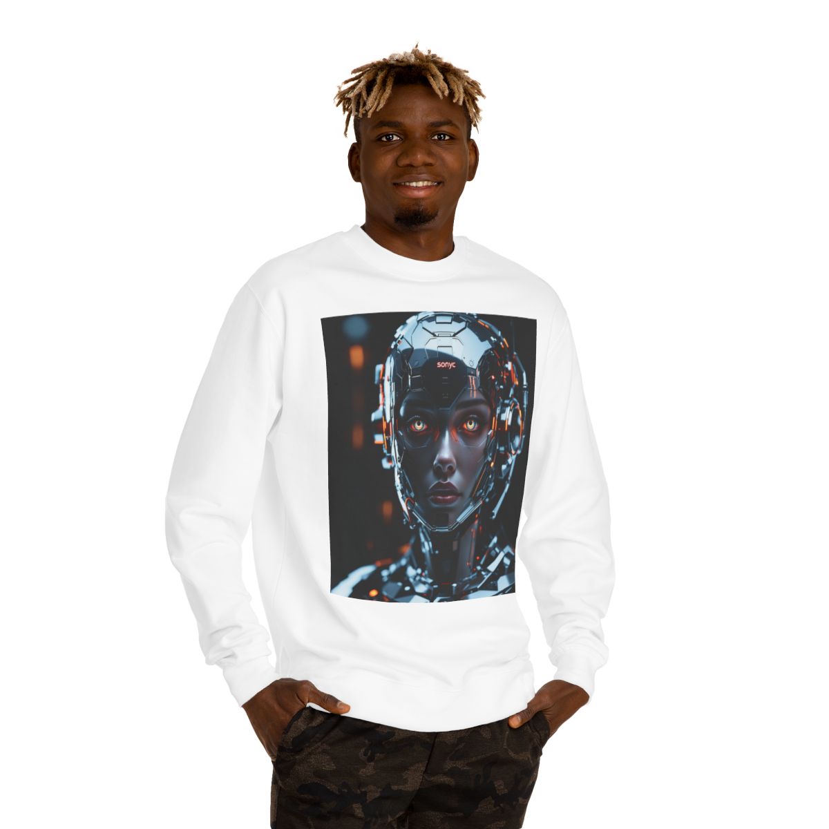 Color: White | Size: XS | Product: Cyborg Sonyc Photorealistic Crewneck | Category: Unisex