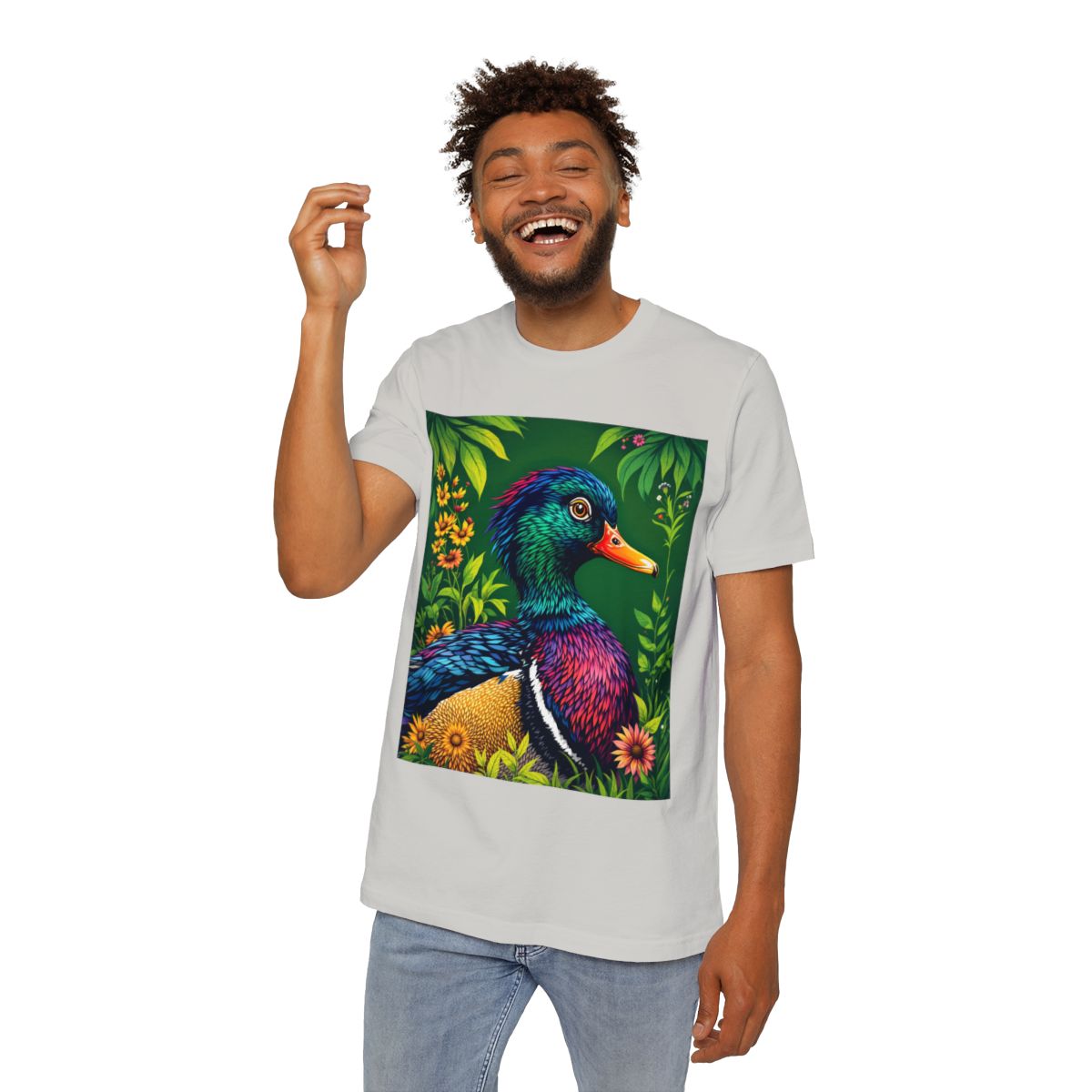 Color: Silver | Size: XS | Product: Duck Illustration Graphic T-Shirt | Category: Unisex