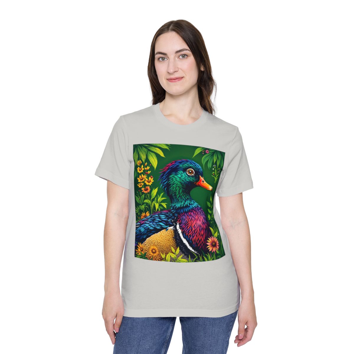 Color: Silver | Size: XS | Product: Duck Illustration Graphic T-Shirt | Category: Unisex