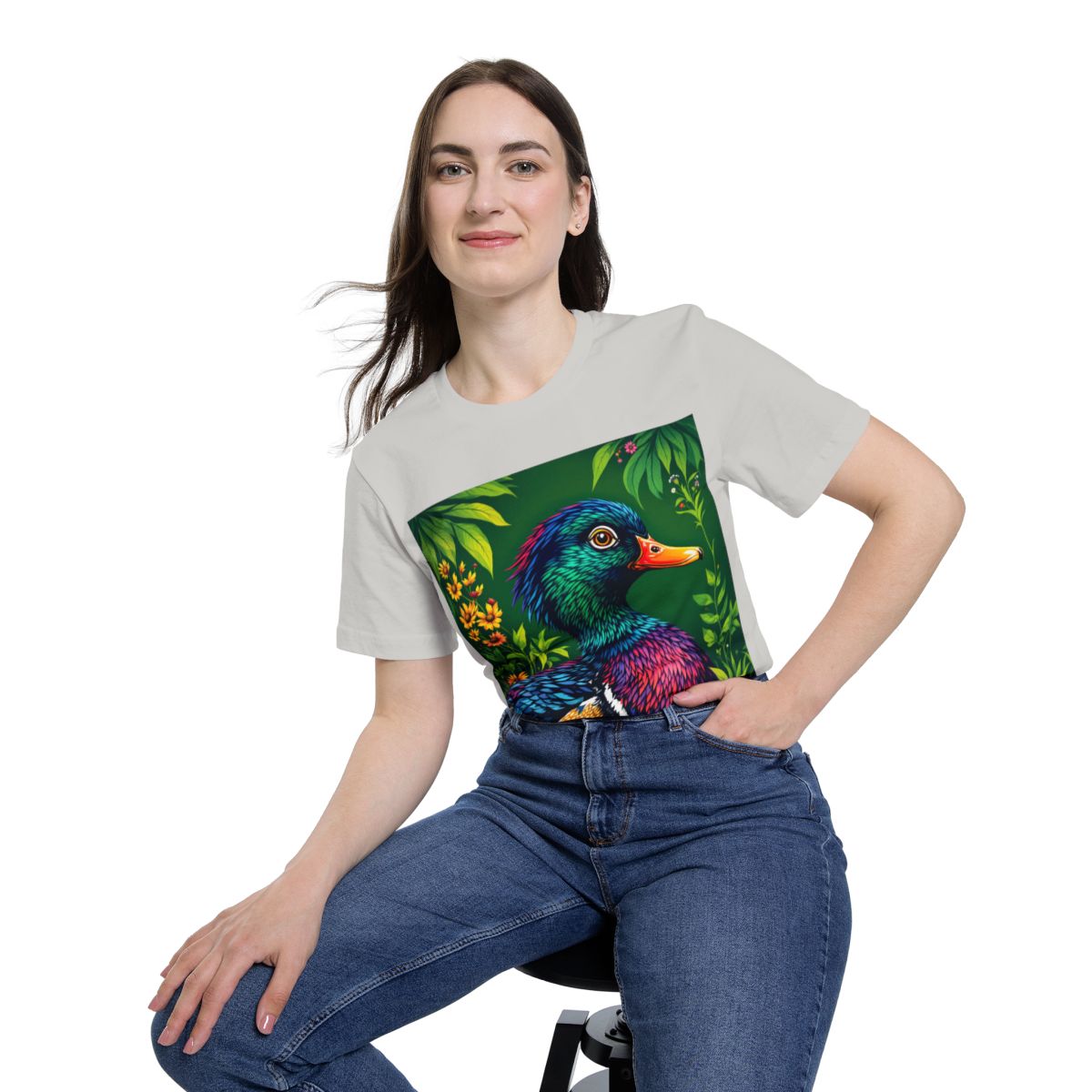 Color: Silver | Size: XS | Product: Duck Illustration Graphic T-Shirt | Category: Unisex