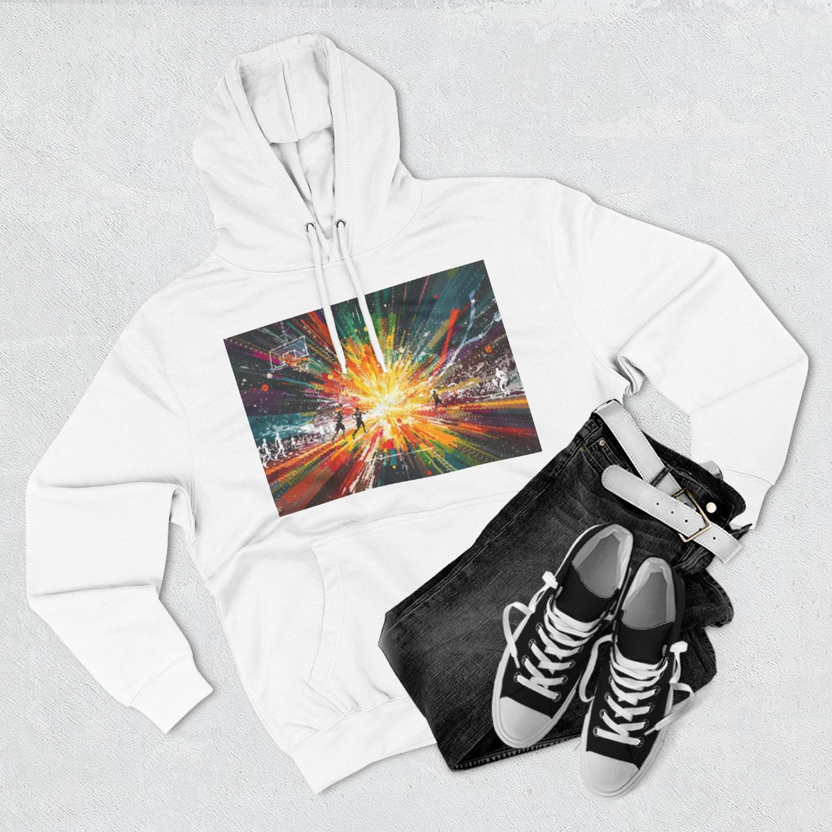 Color: White | Size: S | Product: Dynamic Basketball Game Scene Hoodie | Category: Unisex