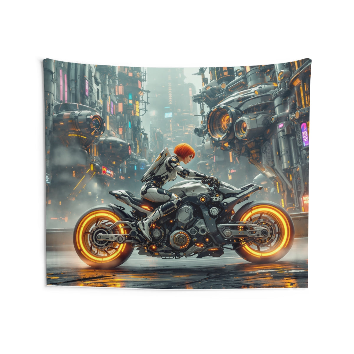Size: 80" × 68" | Product: Futuristic Cityscape Sci-fi Wall Tapestry | Category: Unisex