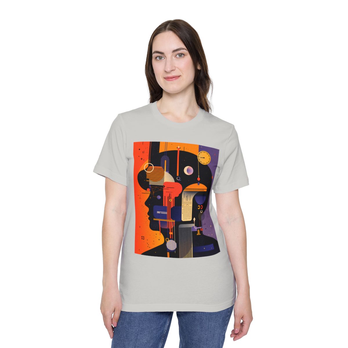 Color: Silver | Size: XS | Product: Graphic Composition Artistic T-Shirt | Category: Unisex