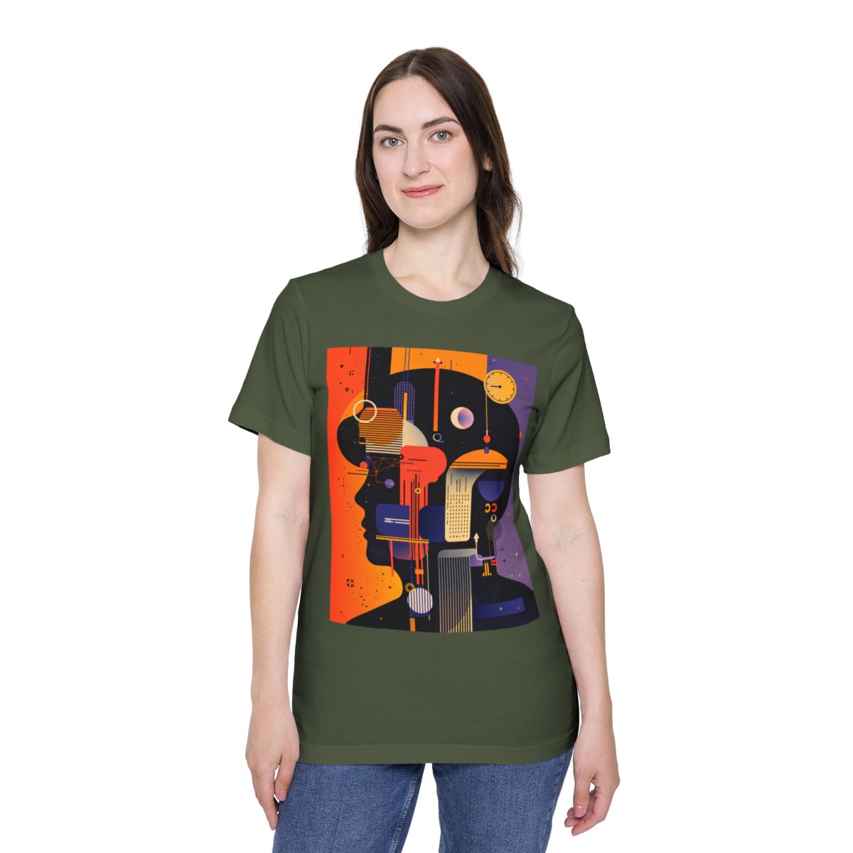 Color: Military Green | Size: XS | Product: Graphic Composition Artistic T-Shirt | Category: Unisex