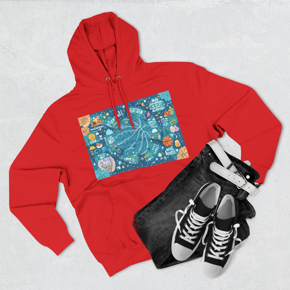 Color: Red | Size: S | Product: Mindful Basketball Art Hoodie | Category: Unisex