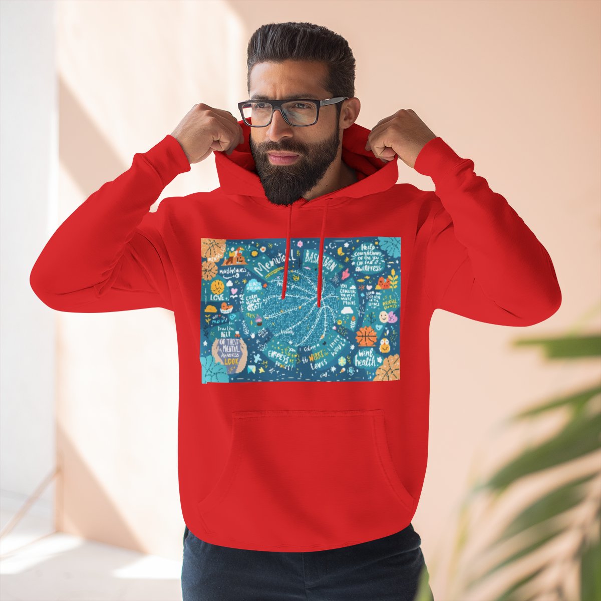 Color: Red | Size: S | Product: Mindful Basketball Art Hoodie | Category: Unisex