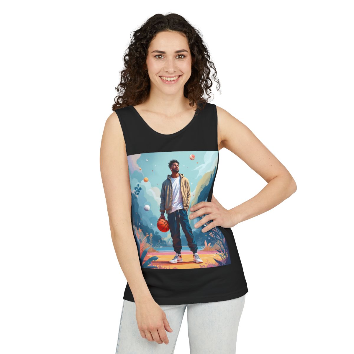 Color: Black | Size: XS | Product: Mindful Basketball Player Artistic Tanktop | Category: Unisex