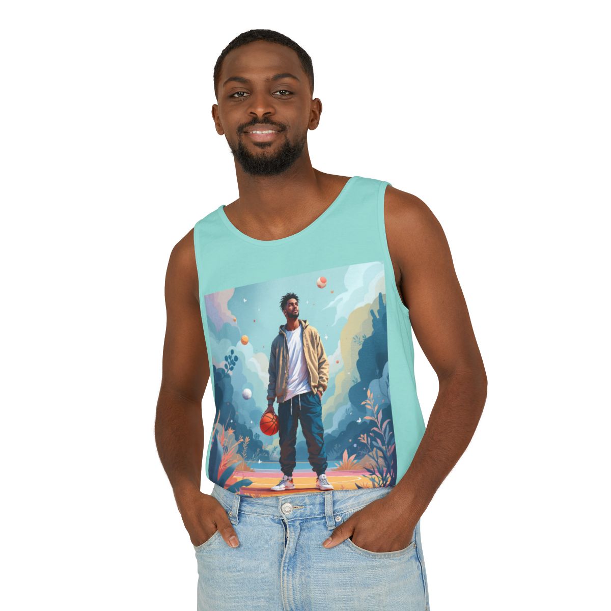 Color: Chalky Mint | Size: XS | Product: Mindful Basketball Player Artistic Tanktop | Category: Unisex