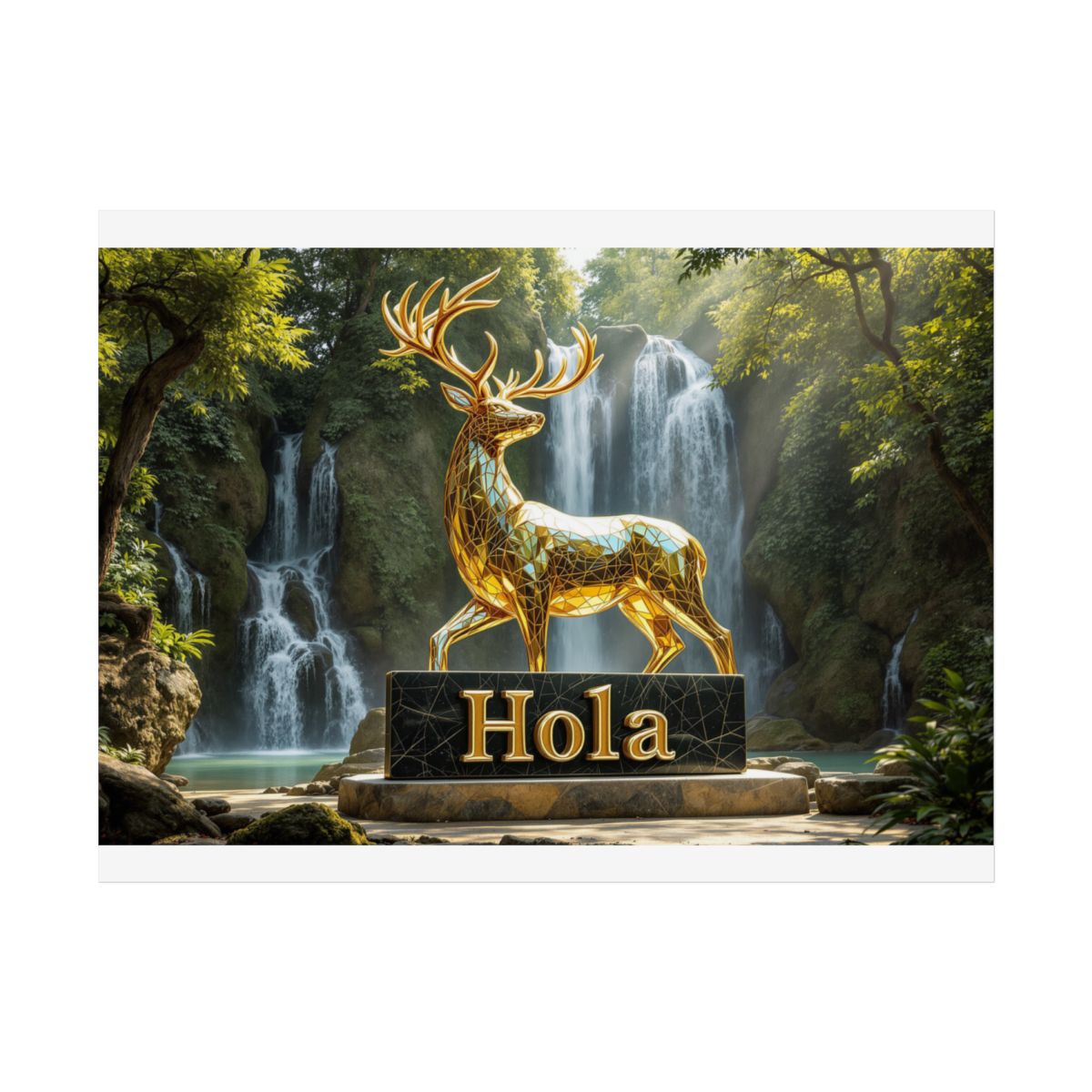 Size: 16″ x 12″ (Horizontal) | Product: Mythical Glass Deer with Marble Sign Poster | Category: Unisex