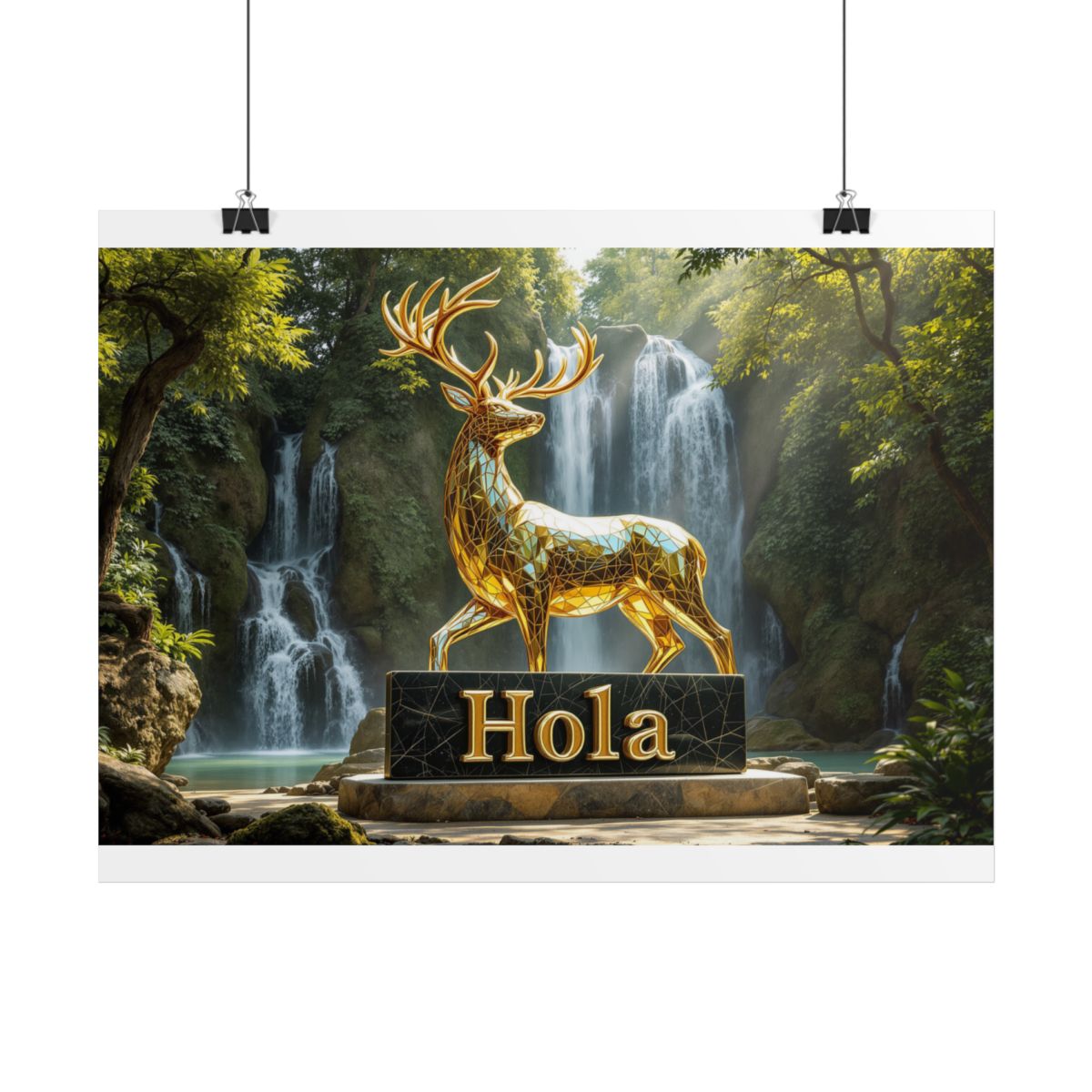 Size: 16″ x 12″ (Horizontal) | Product: Mythical Glass Deer with Marble Sign Poster | Category: Unisex