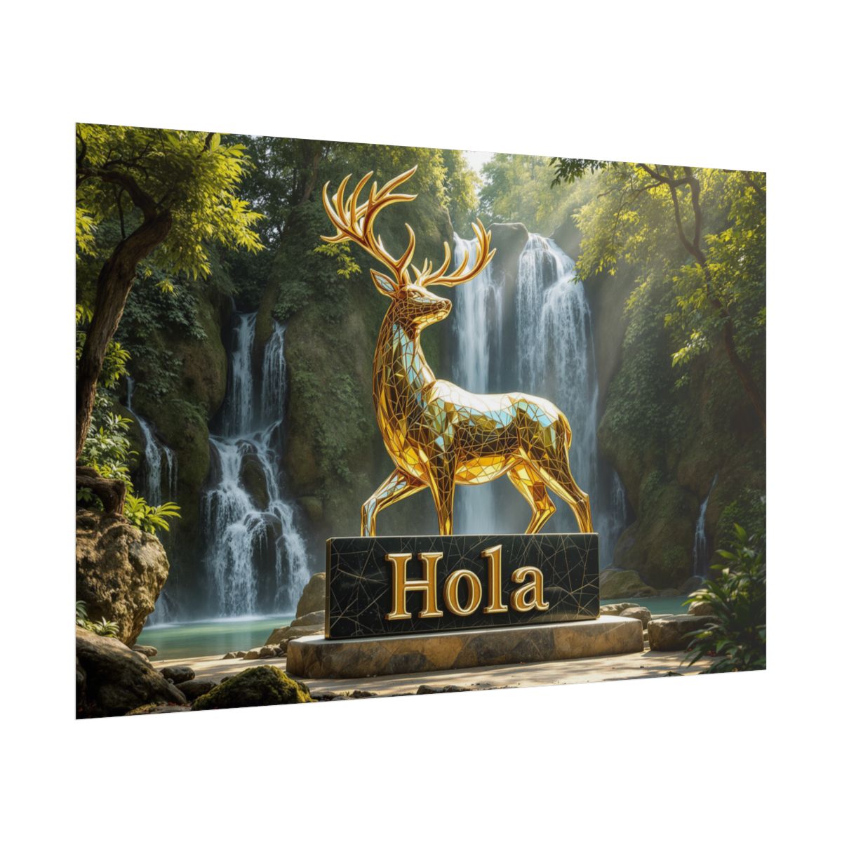 Size: 36" x 24" (Horizontal) | Product: Mythical Glass Deer with Marble Sign Poster | Category: Unisex
