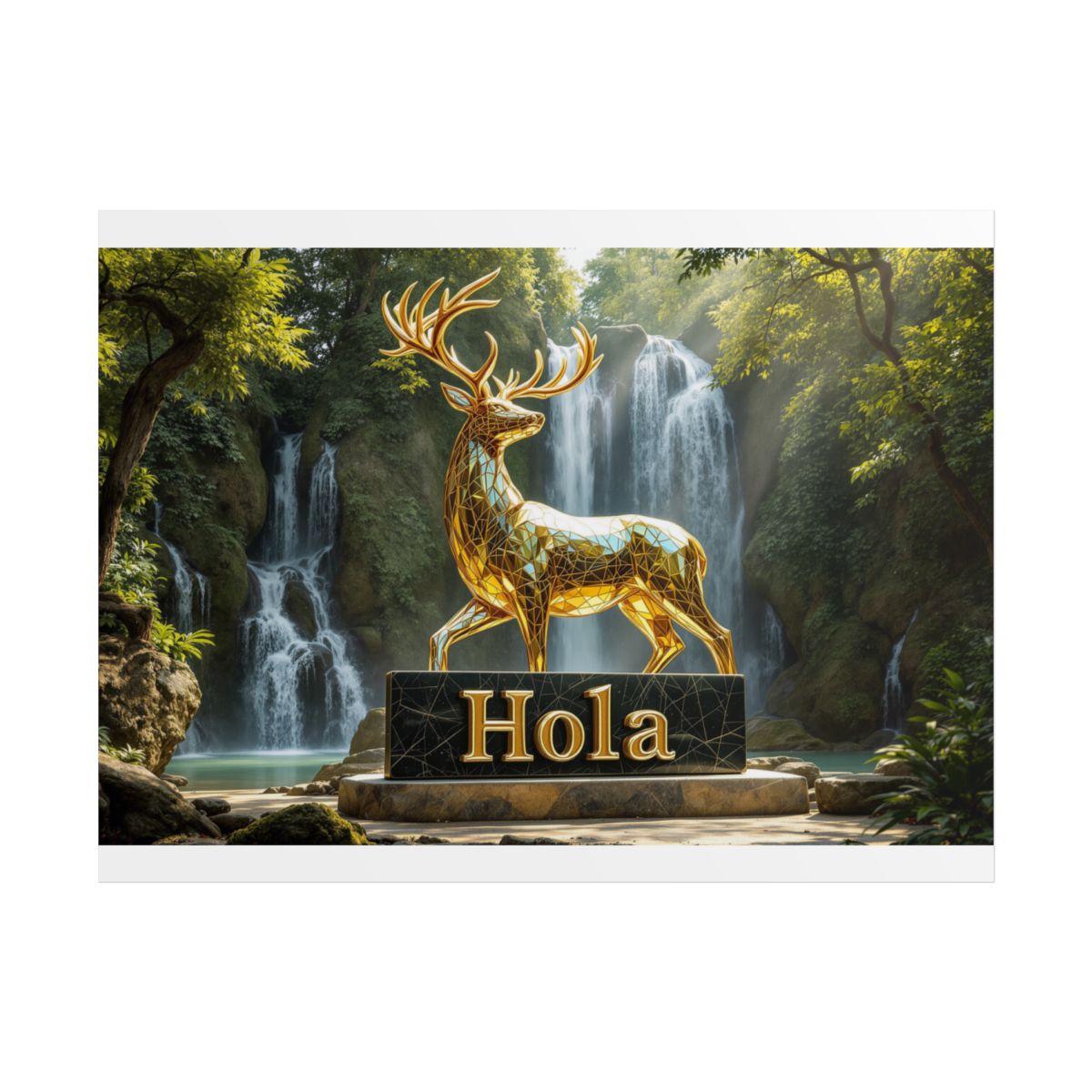 Size: 24″ x 18″ (Horizontal) | Product: Mythical Glass Deer with Marble Sign Poster | Category: Unisex