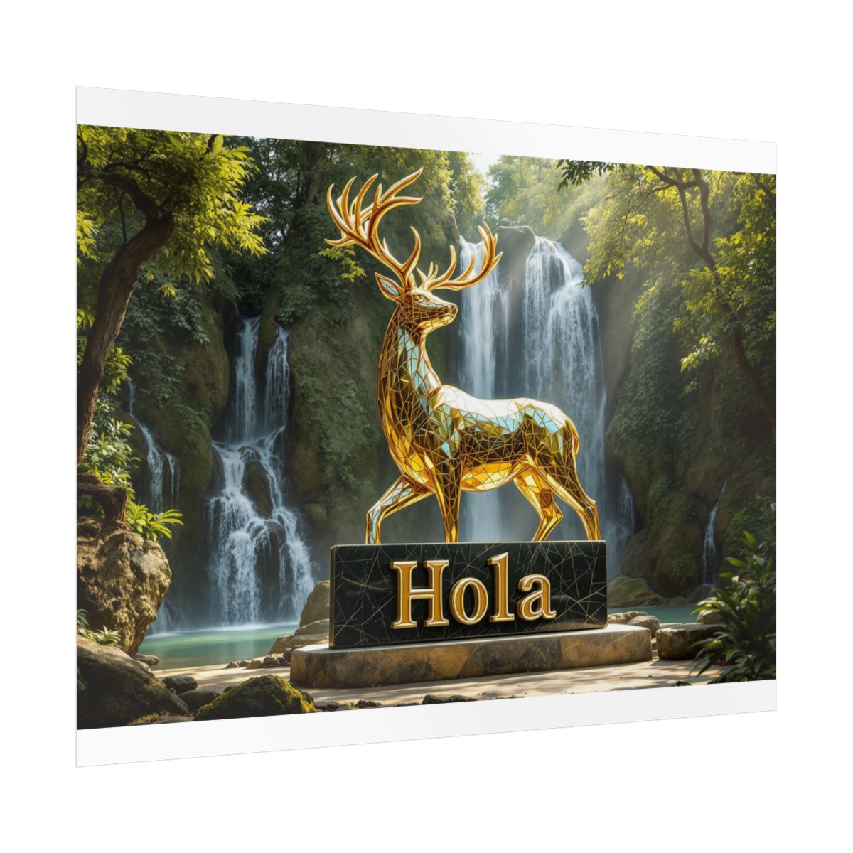 Size: 16″ x 12″ (Horizontal) | Product: Mythical Glass Deer with Marble Sign Poster | Category: Unisex