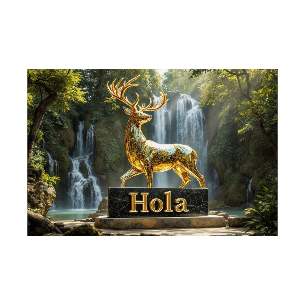 Size: 36" x 24" (Horizontal) | Product: Mythical Glass Deer with Marble Sign Poster | Category: Unisex