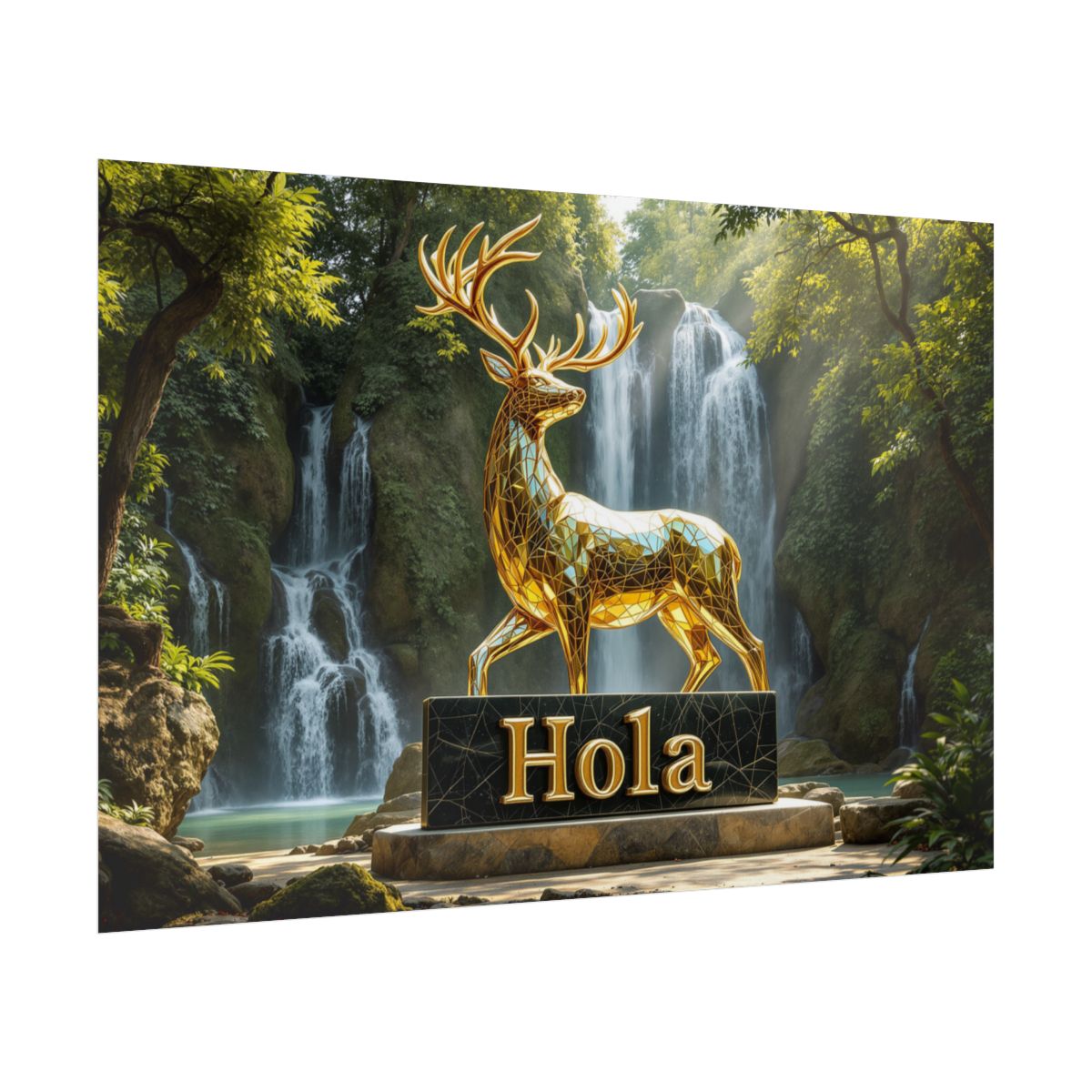 Size: 36" x 24" (Horizontal) | Product: Mythical Glass Deer with Marble Sign Poster | Category: Unisex