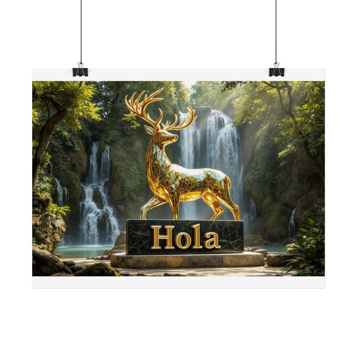 Size: 16″ x 12″ (Horizontal) | Product: Mythical Glass Deer with Marble Sign Poster | Category: Unisex