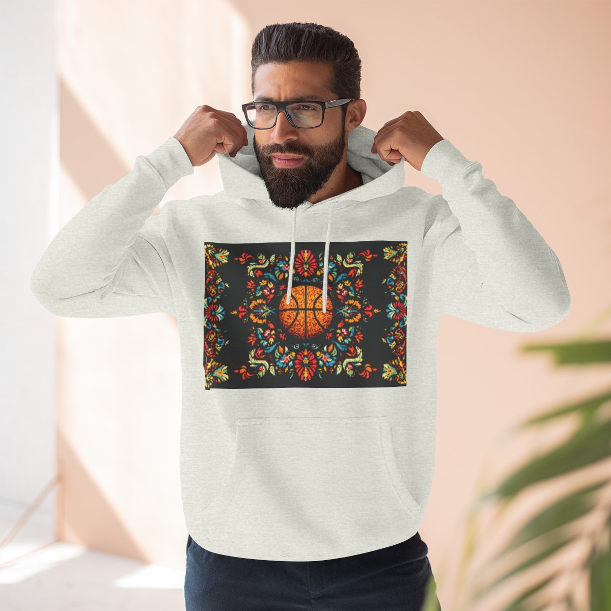 Color: Oatmeal Heather | Size: S | Product: Panamanian Art Basketball Stylish Hoodie | Category: Unisex