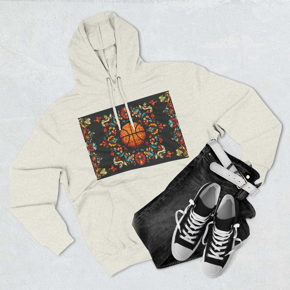 Color: Oatmeal Heather | Size: S | Product: Panamanian Art Basketball Stylish Hoodie | Category: Unisex