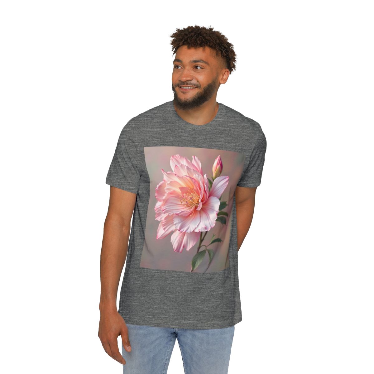 Color: Deep Heather | Size: XS | Product: Photorealistic Flower T-Shirt | Category: Unisex