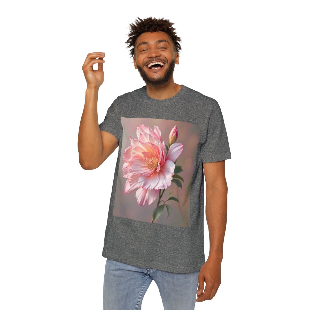 Color: Deep Heather | Size: XS | Product: Photorealistic Flower T-Shirt | Category: Unisex