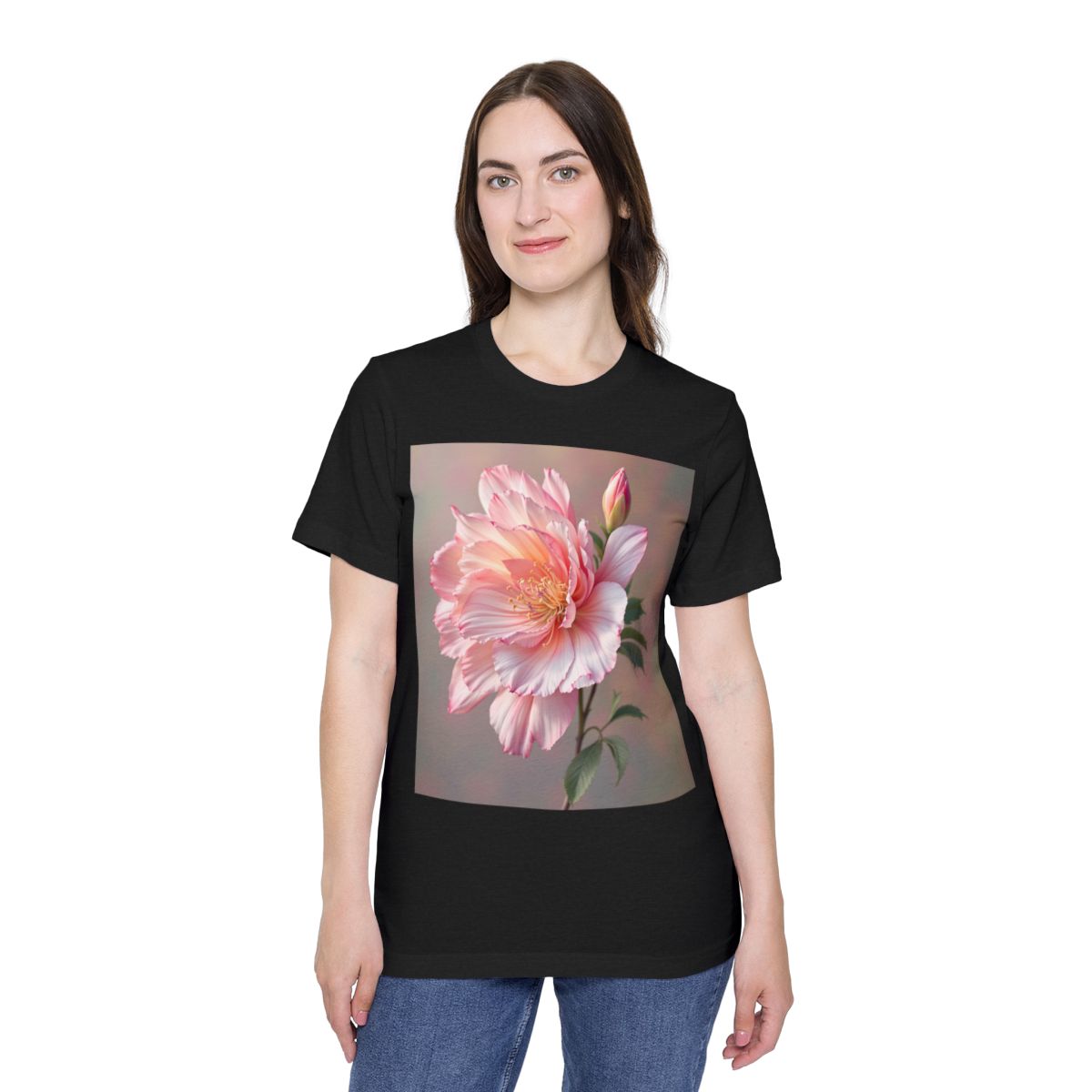 Color: Solid Black Blend | Size: XS | Product: Photorealistic Flower T-Shirt | Category: Unisex