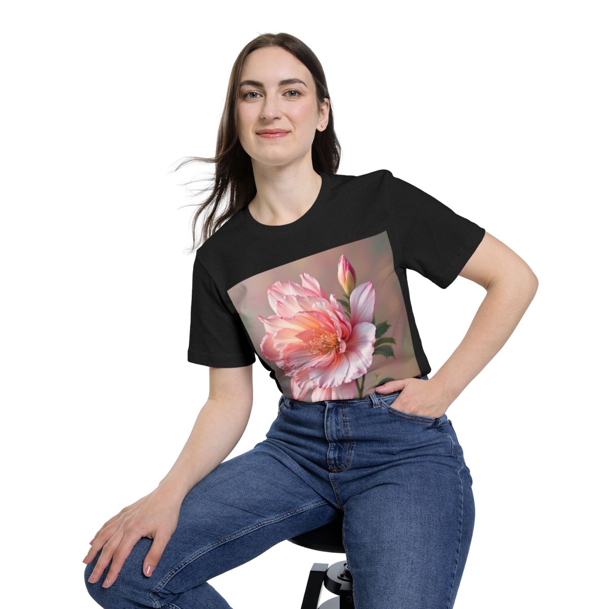 Color: Solid Black Blend | Size: XS | Product: Photorealistic Flower T-Shirt | Category: Unisex
