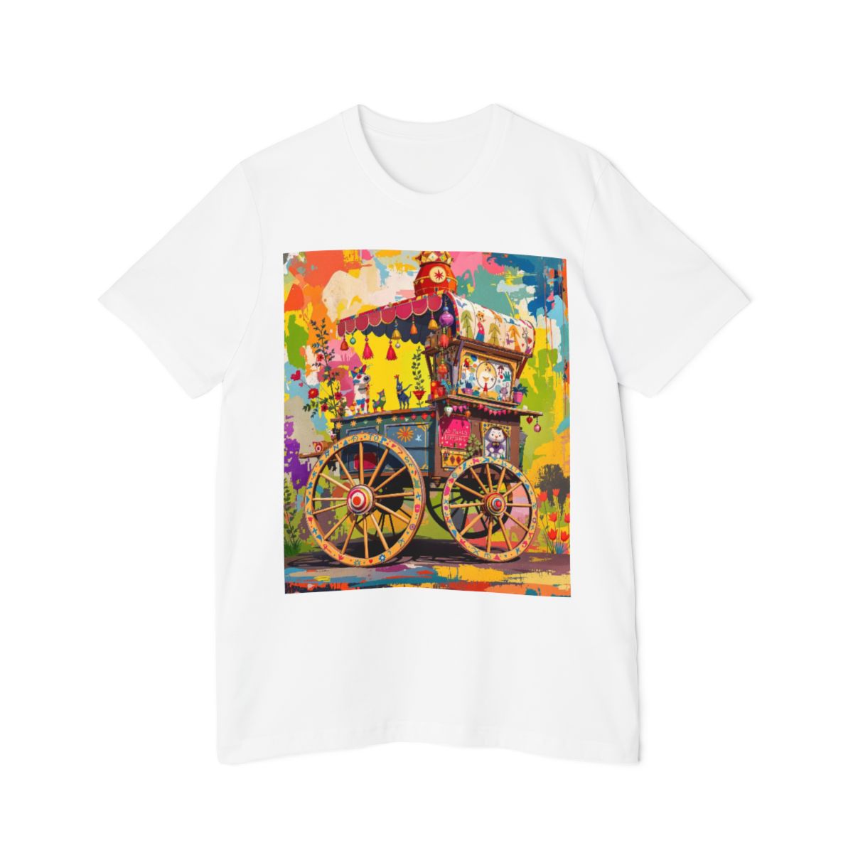 Color: White | Size: XS | Product: Rustic Decorative Cart Theme T-Shirt | Category: Unisex