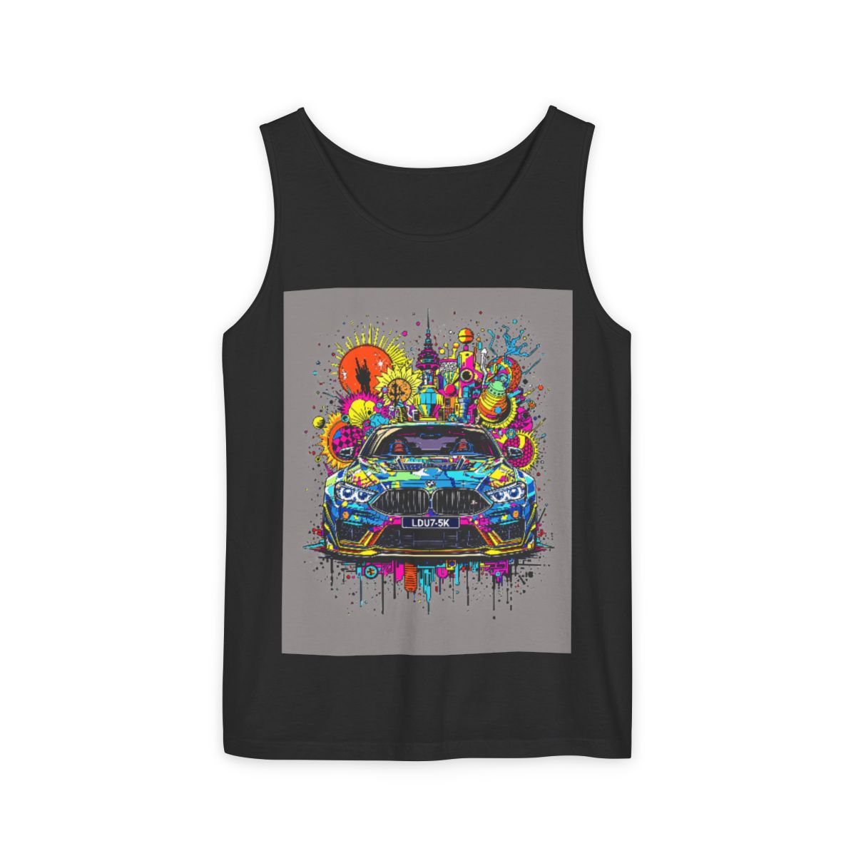Color: Black | Size: XS | Product: Stylized Car Design Tanktop | Category: Unisex