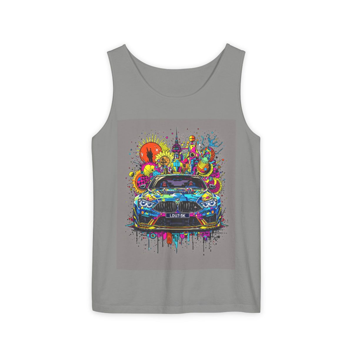 Color: Granite | Size: S | Product: Stylized Car Design Tanktop | Category: Unisex