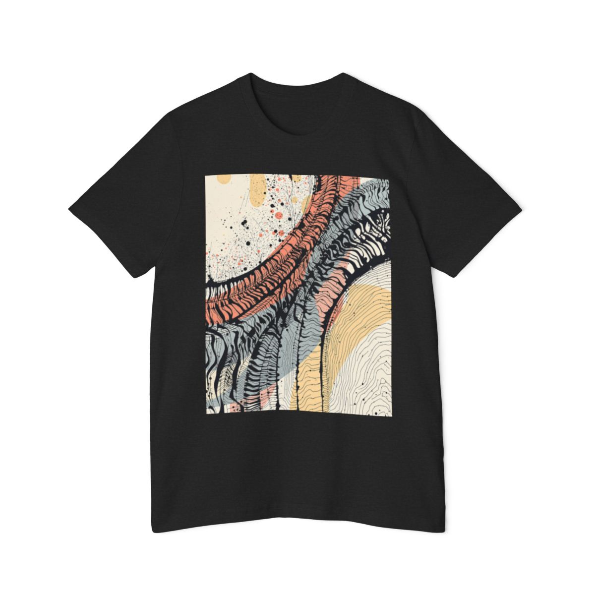 Color: Solid Black Blend | Size: XS | Product: Tire Tracks Abstract Art T-Shirt | Category: Unisex