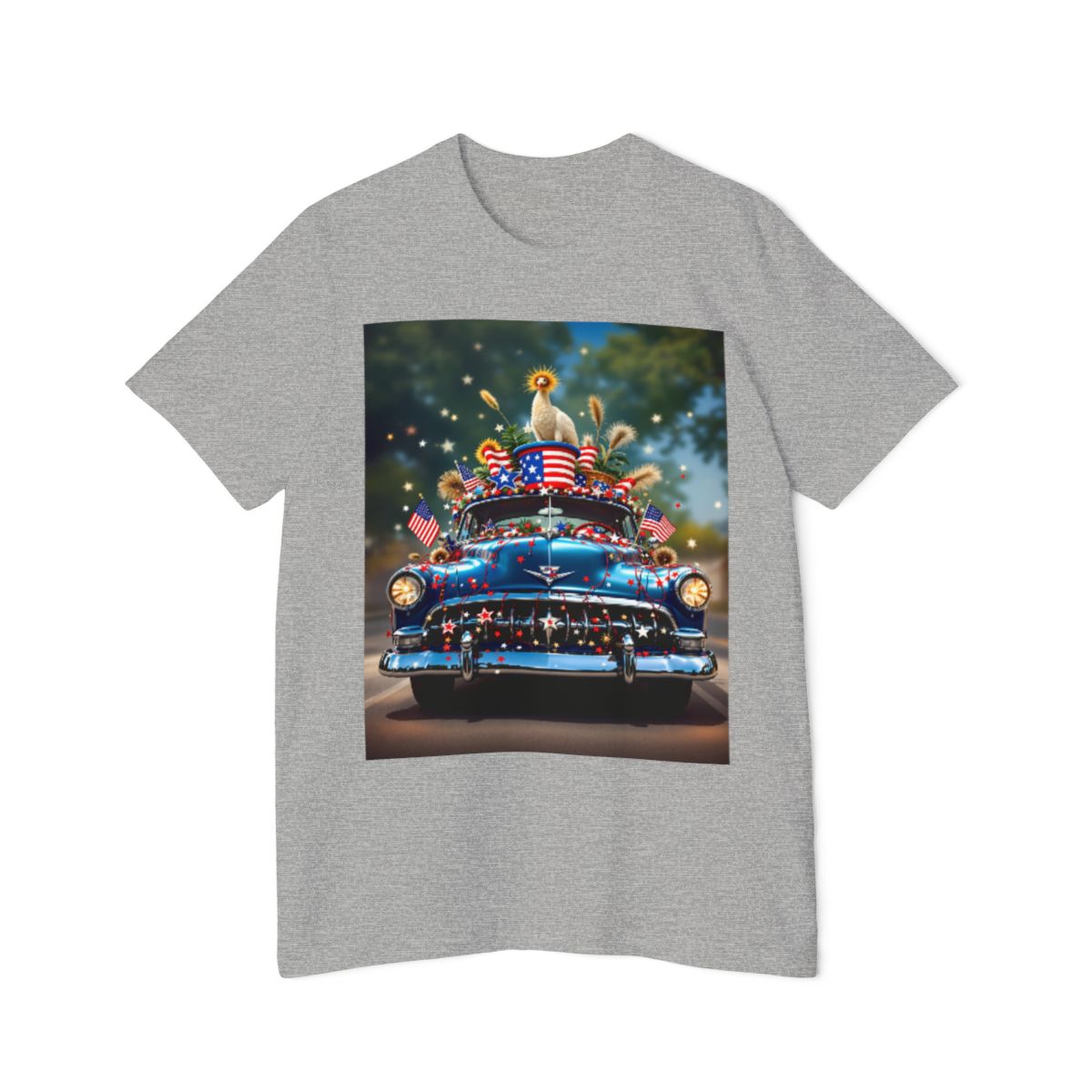 Color: Athletic Heather | Size: XS | Product: 4th July Car Photorealistic T-Shirt | Category: Unisex