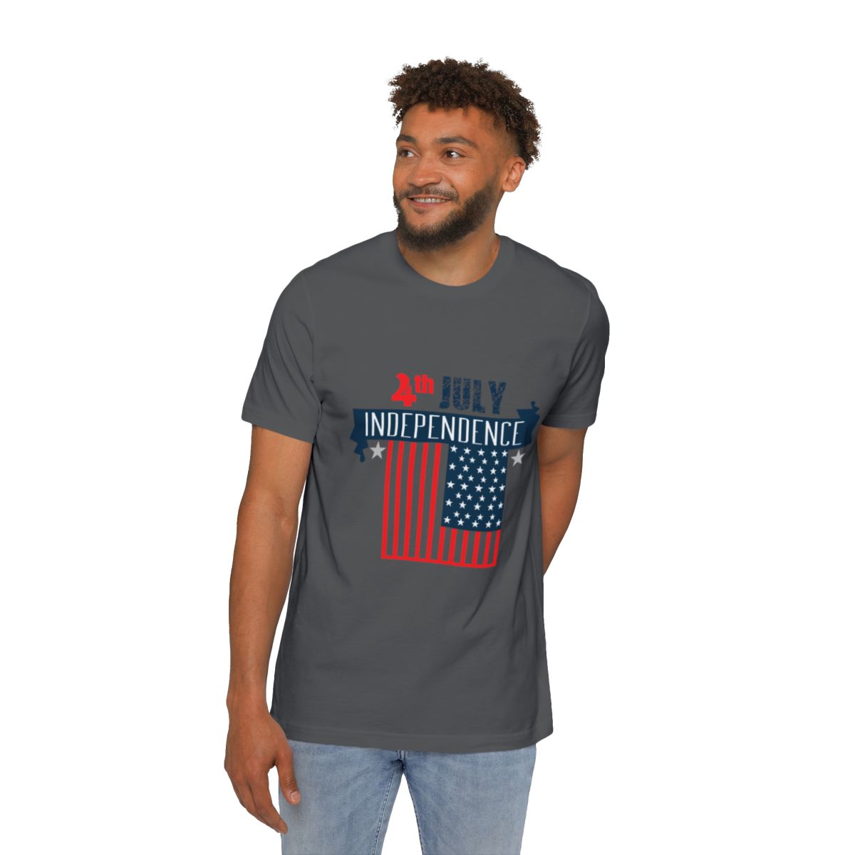 Color: Asphalt | Size: XS | Product: 4th of July Rabbit Photorealistic T-Shirt | Category: Unisex