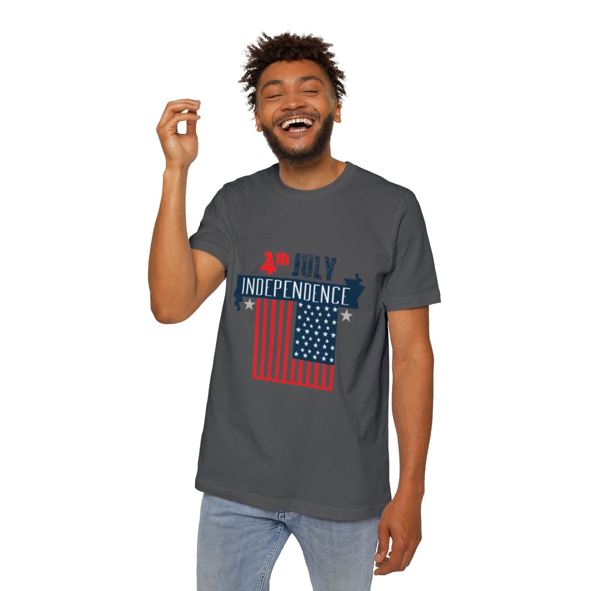 Color: Asphalt | Size: XS | Product: 4th of July Rabbit Photorealistic T-Shirt | Category: Unisex