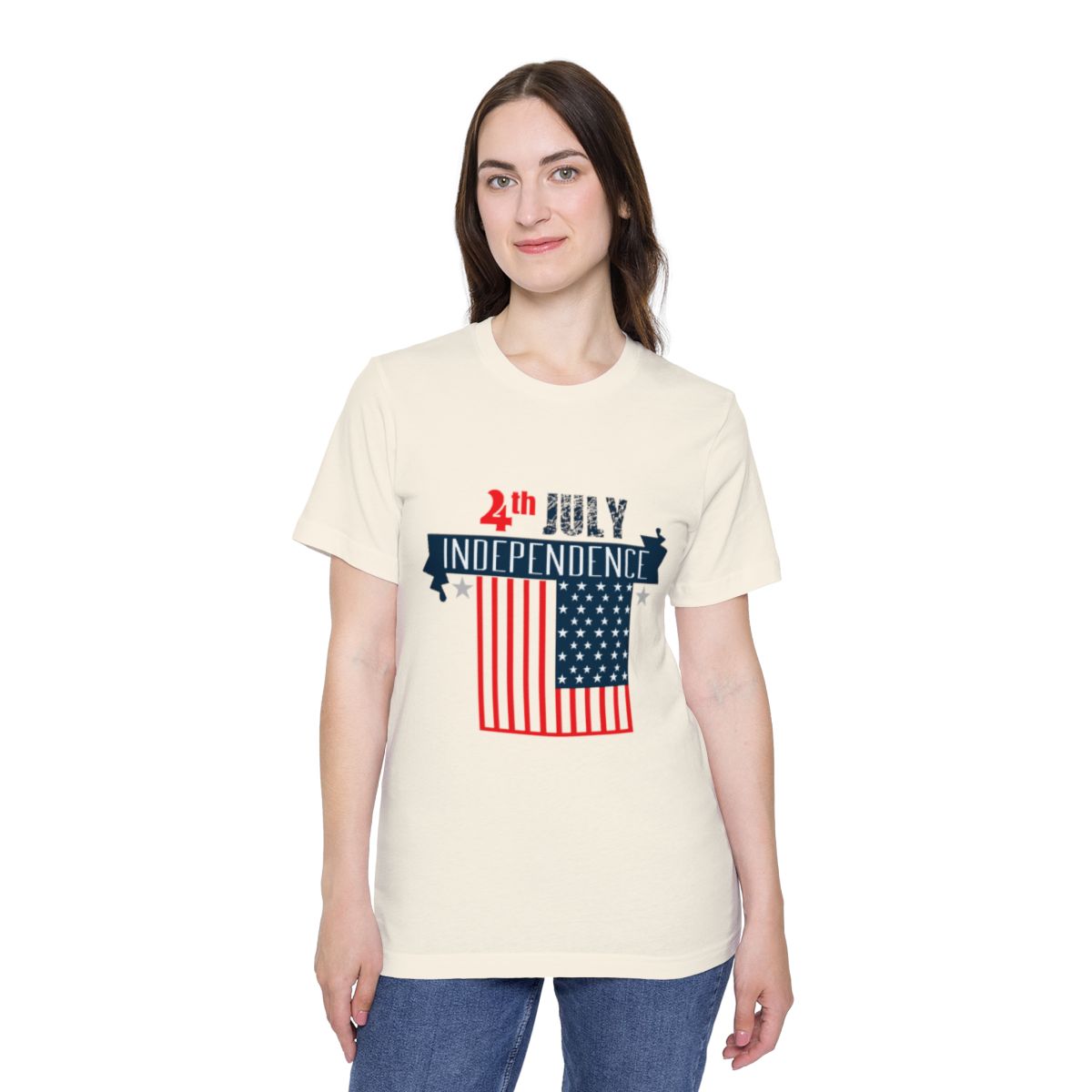 Color: Natural | Size: XS | Product: 4th of July Rabbit Photorealistic T-Shirt | Category: Unisex