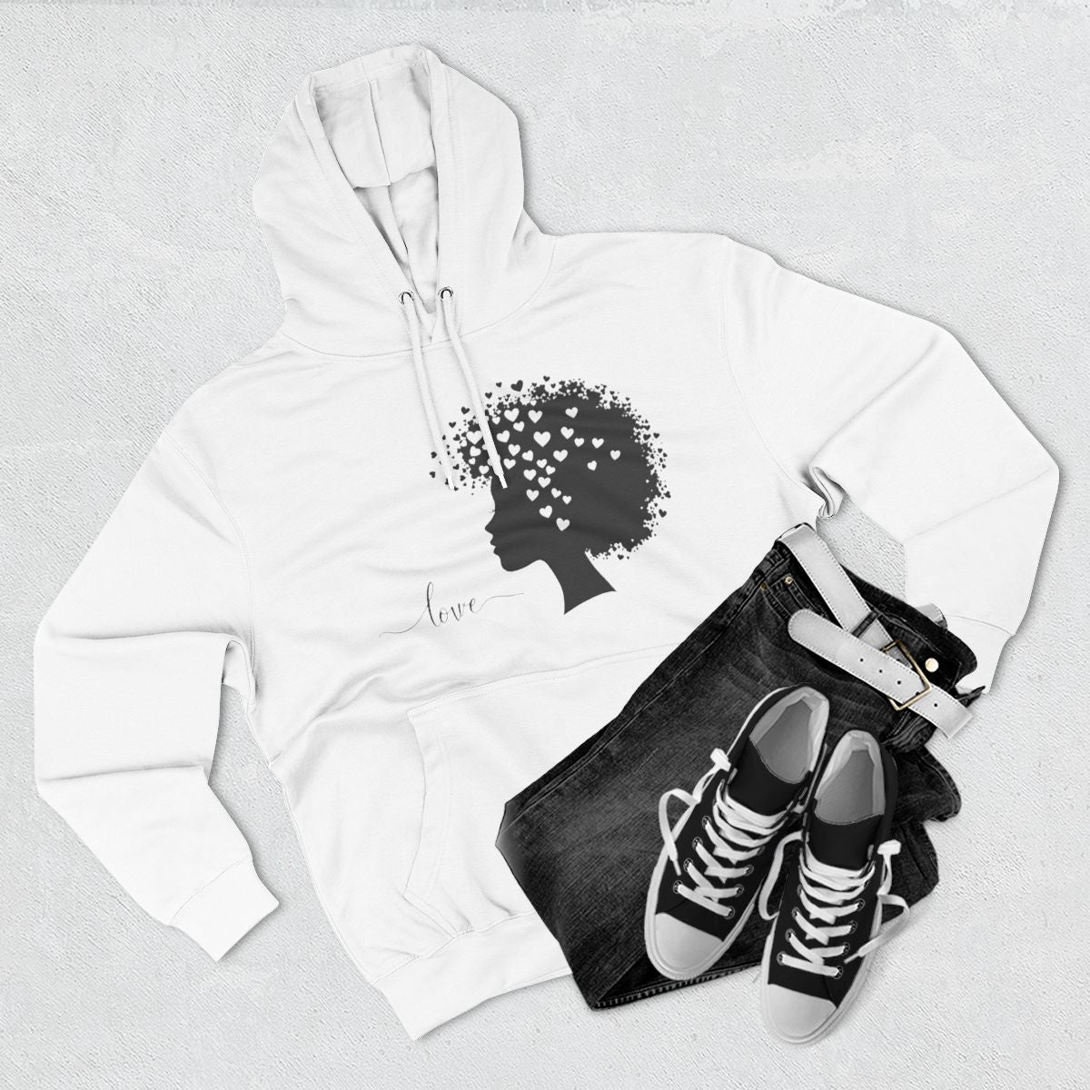 Color: White | Afro Silhouette Minimal Art Hoodie