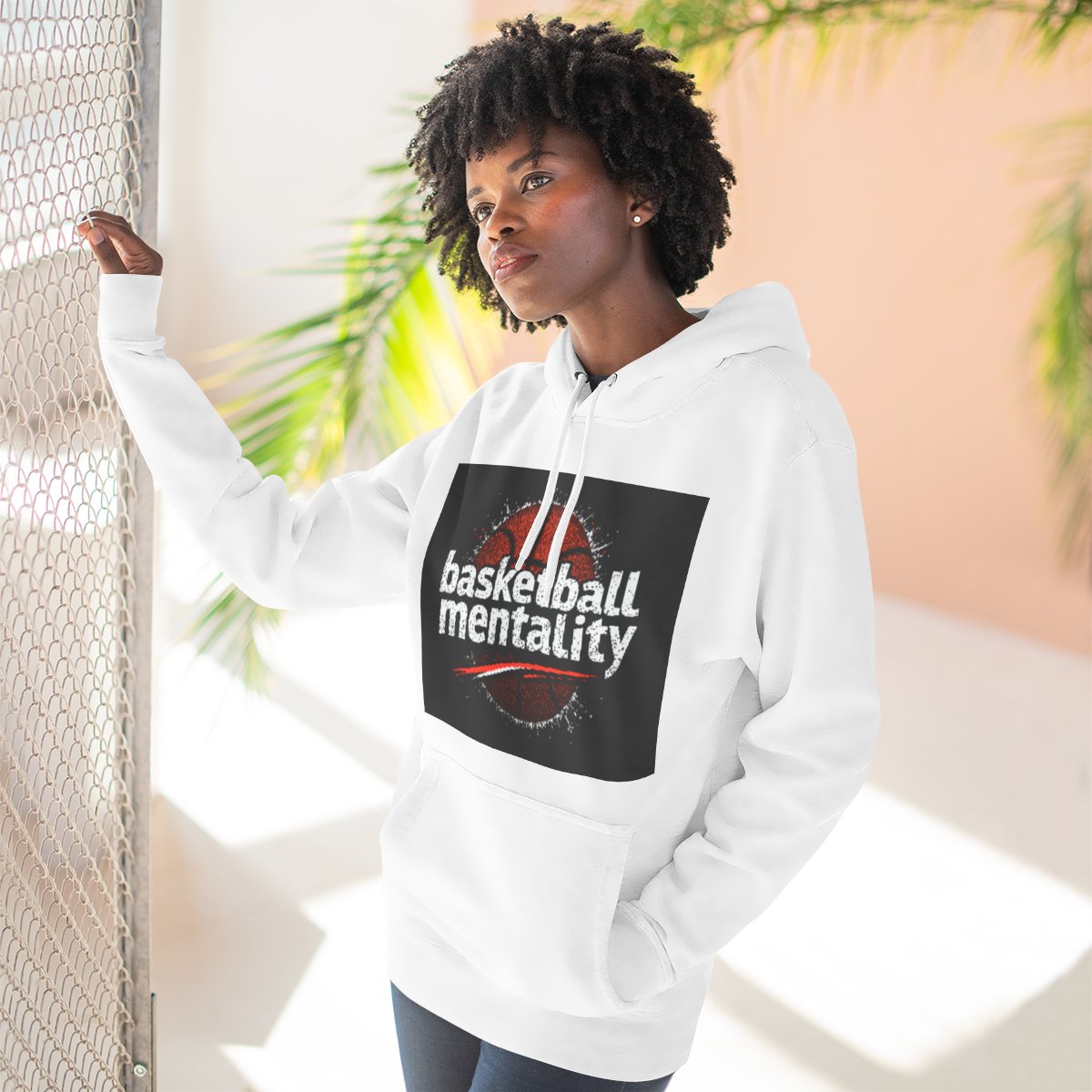 Color: White | Size: S | Product: Basketball Mentality Bold Graphic Hoodie | Category: Unisex