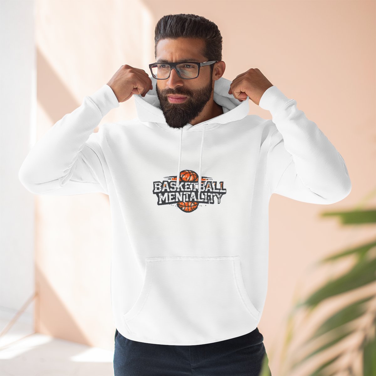 Color: White | Size: S | Product: Basketball Mentality Typography Hoodie | Category: Unisex