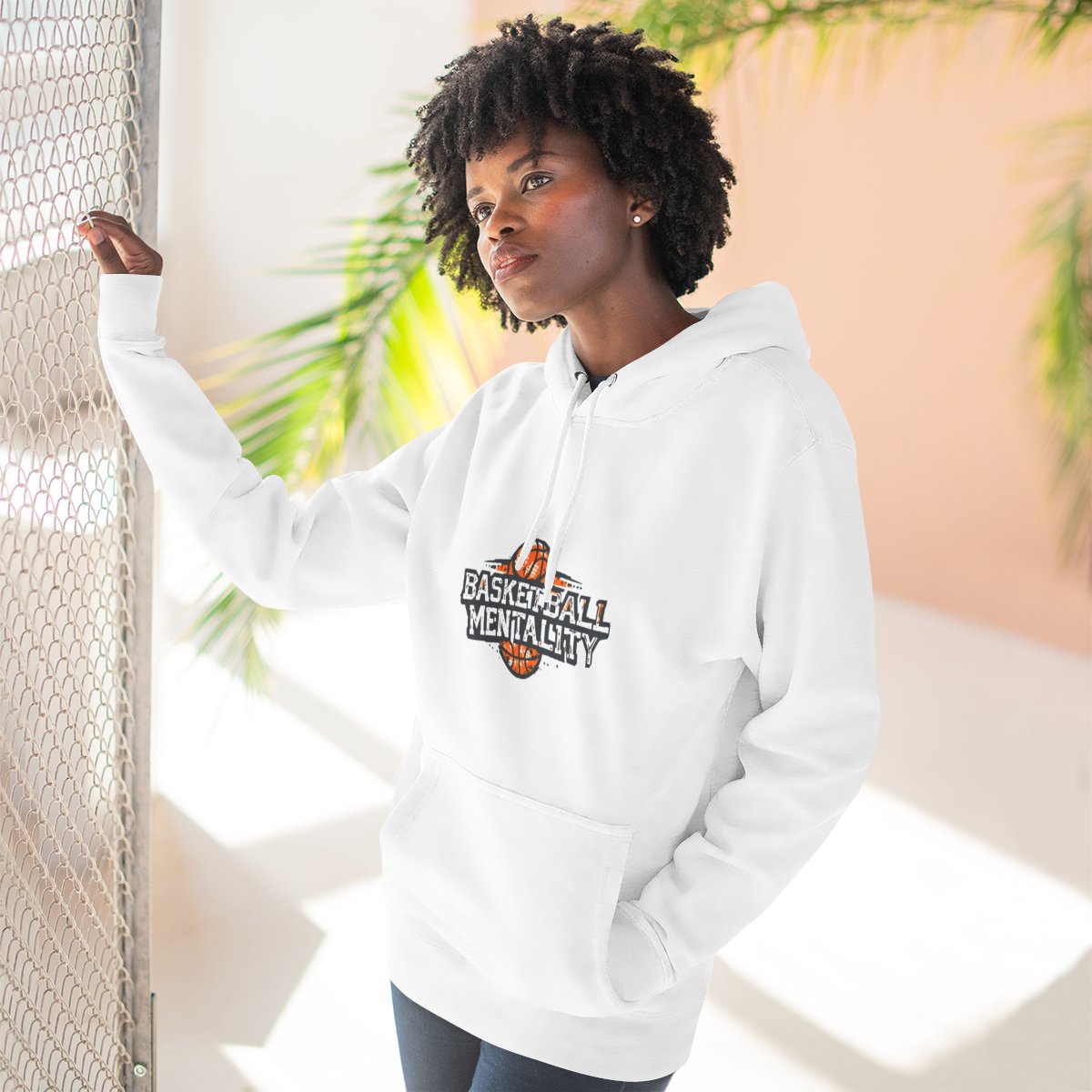 Color: White | Size: S | Product: Basketball Mentality Typography Hoodie | Category: Unisex