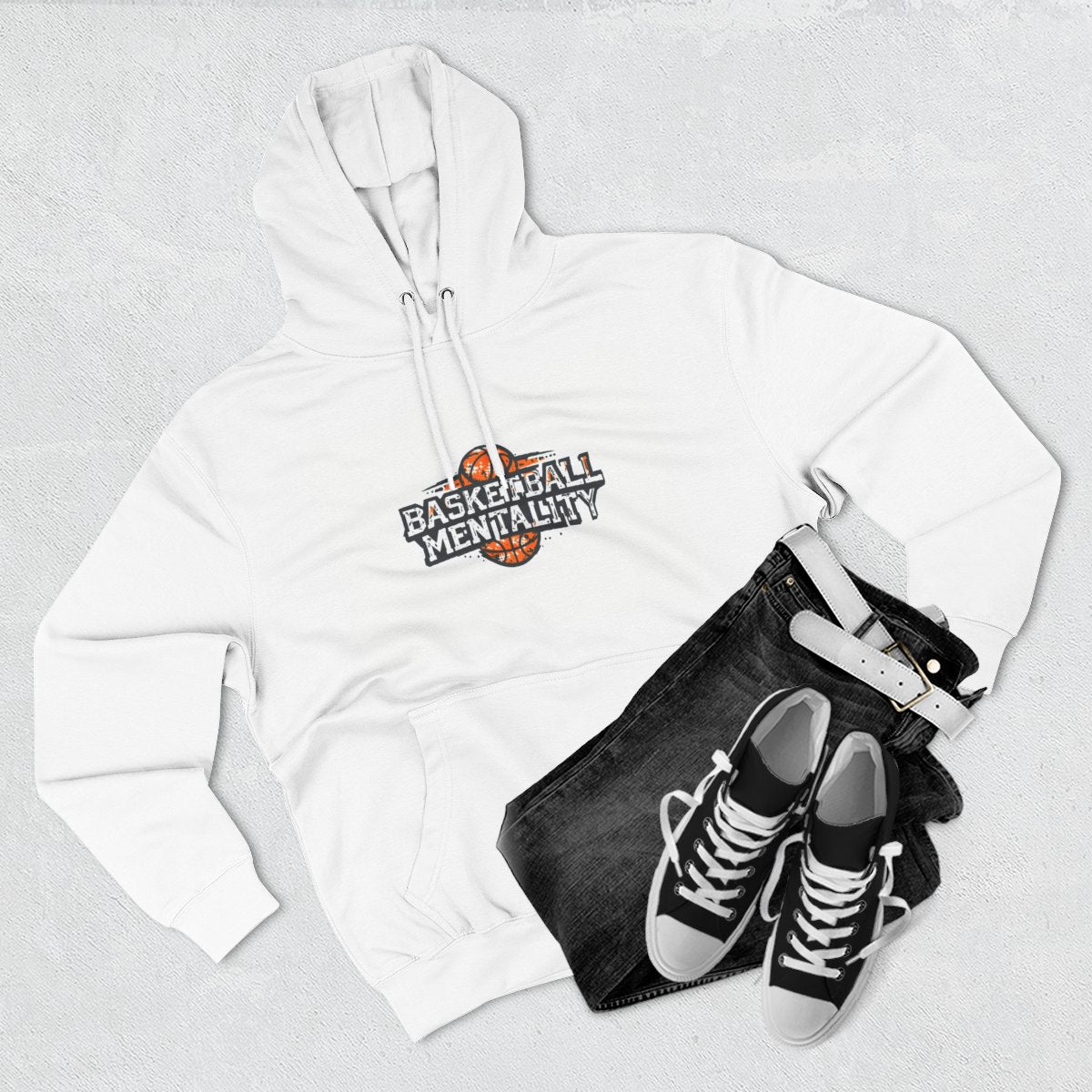 Color: White | Size: S | Product: Basketball Mentality Typography Hoodie | Category: Unisex
