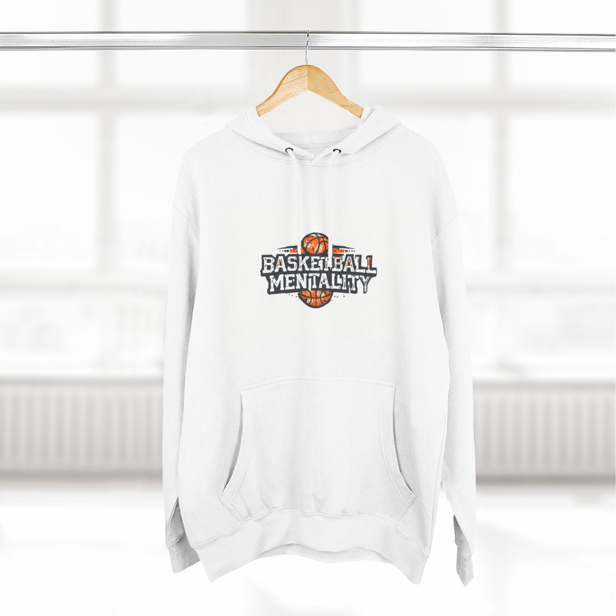 Color: White | Size: S | Product: Basketball Mentality Typography Hoodie | Category: Unisex