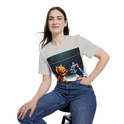 Color: Silver | Size: XS | Product: Cat and Mouse Boxing Fun T-Shirt | Category: Unisex