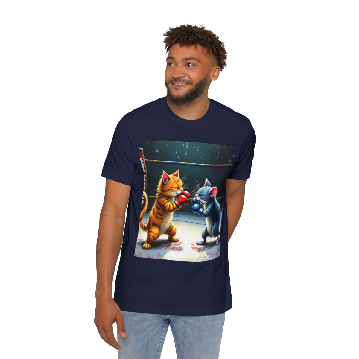 Color: Navy | Size: XS | Product: Cat and Mouse Boxing Fun T-Shirt | Category: Unisex