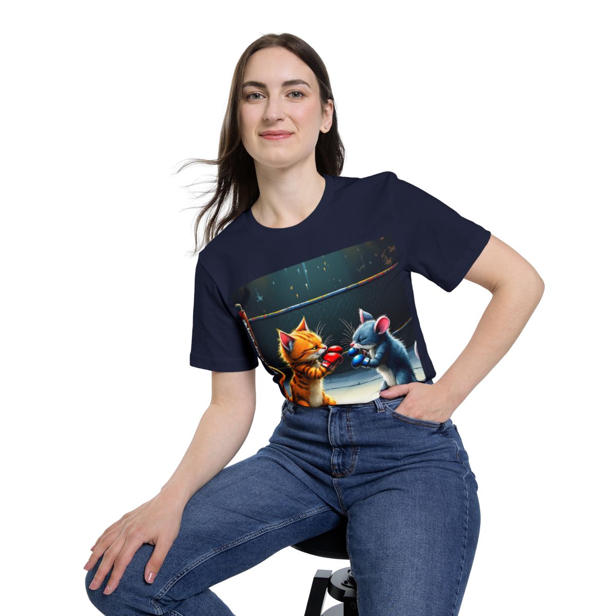 Color: Navy | Size: XS | Product: Cat and Mouse Boxing Fun T-Shirt | Category: Unisex