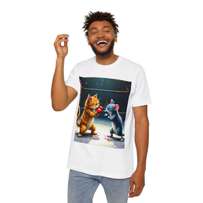 Color: White | Size: XS | Product: Cat and Mouse Boxing Fun T-Shirt | Category: Unisex